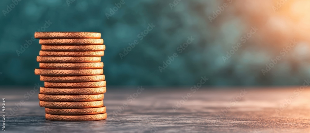 Poster stacked coins in soft light on a textured background