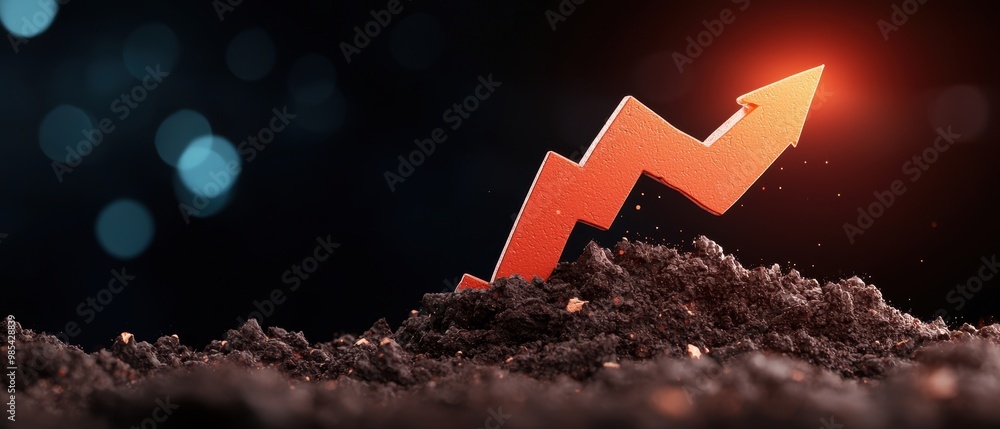 Poster growth indicator rising from soil with sparkling background