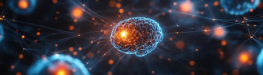 A visually stunning representation of a human brain with glowing neurons and connections, illustrating the concept of intelligence.