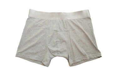 Plain gray boxer shorts isolated on white background.