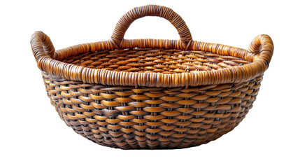 Obraz premium A wicker basket with handles displayed against a solid black background, highlighting its texture and design.