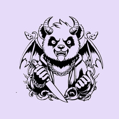 angry panda satanic vector illustration for tshirt design