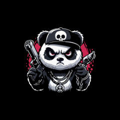 angry panda satanic vector illustration for tshirt design
