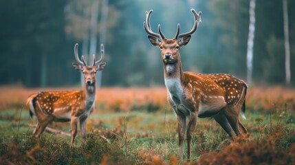 Obraz premium Two Deer Stands in a Forest
