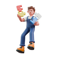 3D Male Putting Together a Puzzle