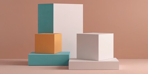 A stack of boxes with one of them being white