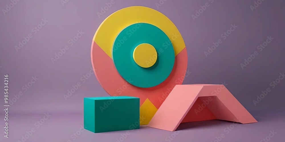 Poster a colorful geometric shape with a yellow circle in the middle