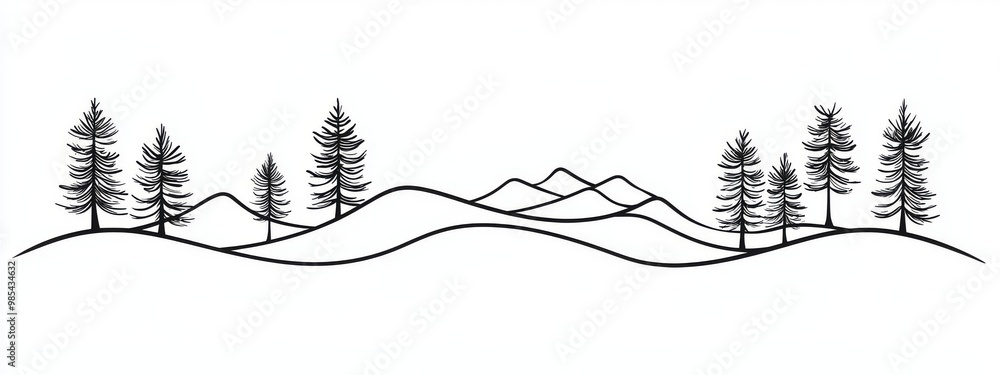 Canvas Prints a mountain landscape with fir trees. one continuous line drawing