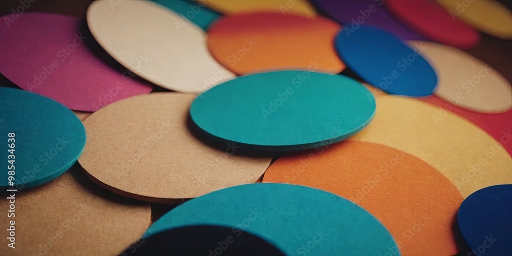 Poster a bunch of colorful circles are piled on top of each other