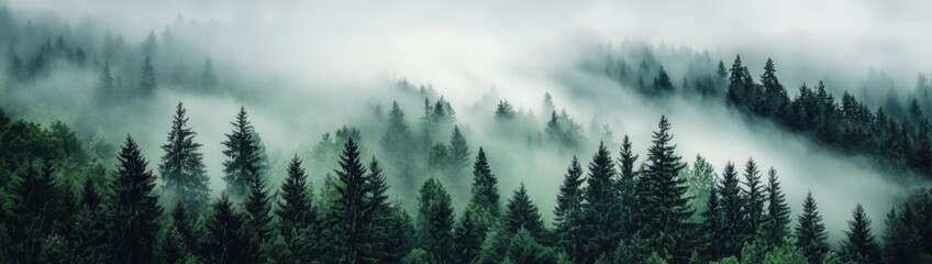 Fototapeta premium Dreamy Atmosphere of a Misty Forest Scene 