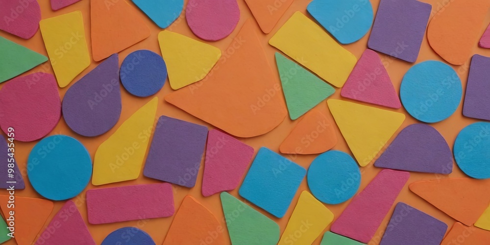 Poster A colorful background with many different shapes and sizes of foam blocks
