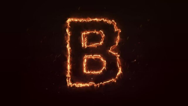 Fire letter B animation on black background, Fire letter. Burning alphabet. Real flames, Latter motion in black background