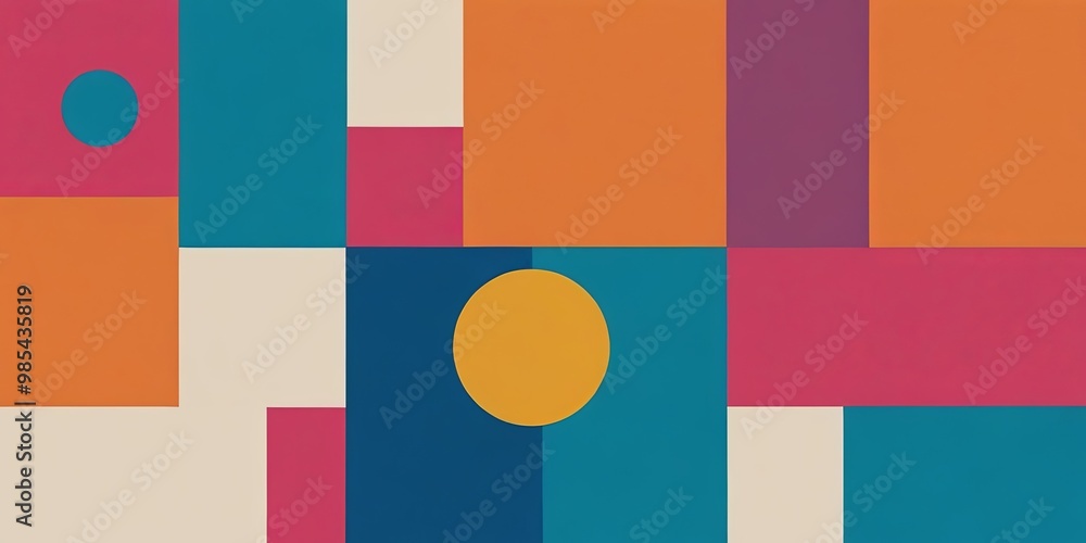 Poster a colorful abstract painting with squares and circles