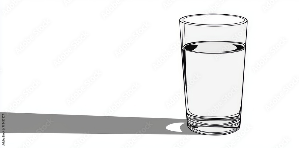 Wall mural Drawing of a glass filled with water. Drawing of a glass filled with drinks. Simple black minimalism outline. Modern outline of a glass filled with drinks.