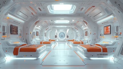 Obraz premium Futuristic Spaceship Interior with Sleeping Pods and Screens