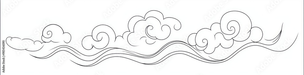 Wall mural lineart of cloud continuous line. linear icon of cloud. one line drawing background. modern illustra