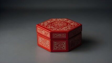Obraz premium Handcrafted Red Box with Hexagonal Floral Design – Perfect Souvenir