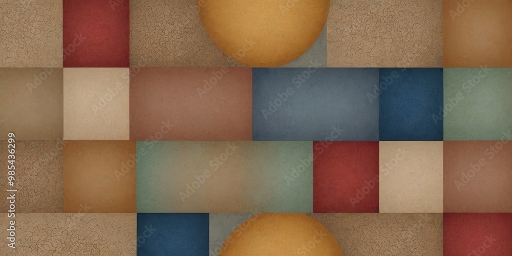 Poster a colorful abstract painting with a yellow circle in the middle