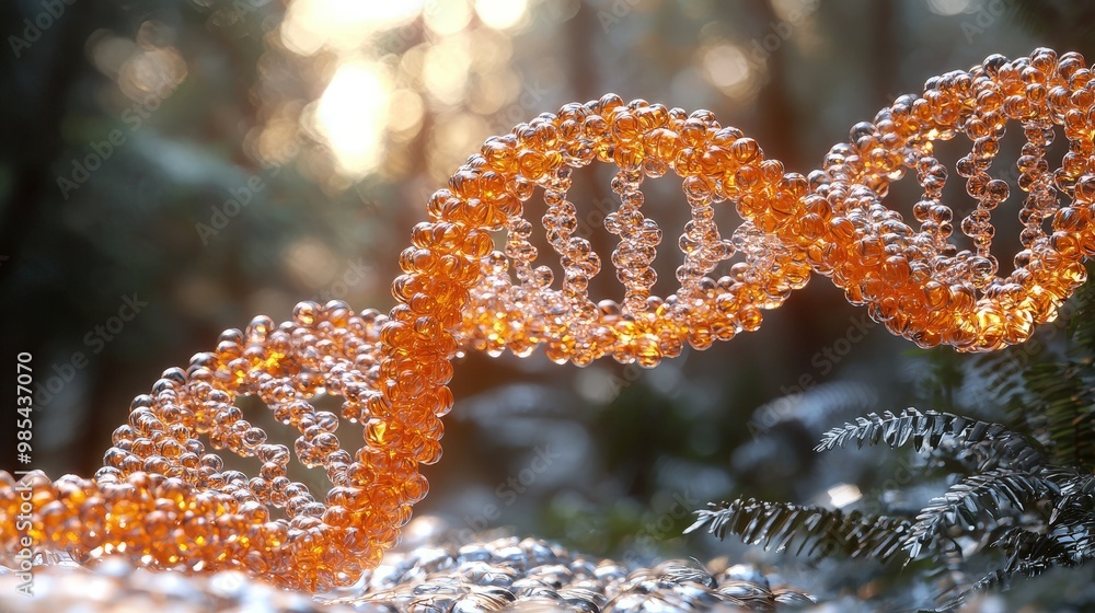 Aufkleber abstract dna structure in nature shiny golden helix in forest setting