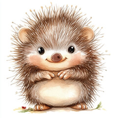 Porcupine watercolor clipart illustration isolated