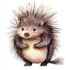 Porcupine watercolor clipart illustration isolated