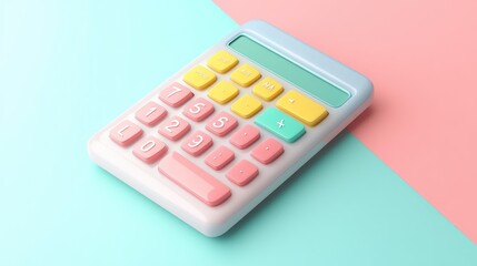 A pastel-colored calculator on a blue and pink background.