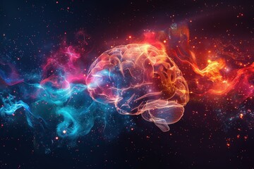 A colorful brain is surrounded by a galaxy of stars