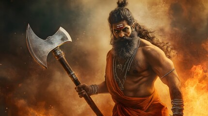 Wallpaper for parshuram jayanti with shining ax in focus 