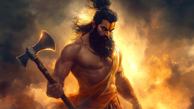 Wallpaper for parshuram jayanti with shining ax in focus 