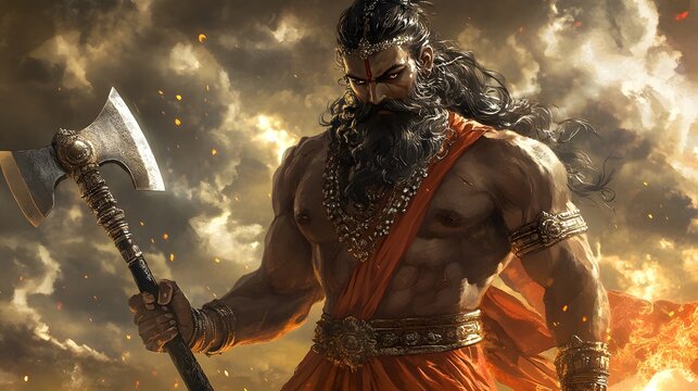 Wallpaper for parshuram jayanti with shining ax in focus 
