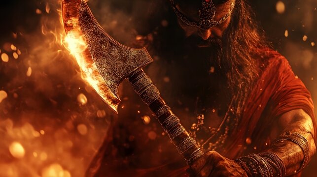 Wallpaper for parshuram jayanti with shining ax in focus 