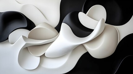 Obraz premium A black and white abstract painting with white and black shapes