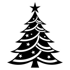 Christmas tree Black silhouette Vector Illustration isolated on a transparent background