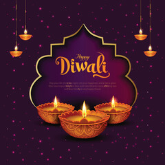 Indian festival of lights Happy Diwali, holiday Background, Diwali celebration greeting card, abstract vector illustration design.