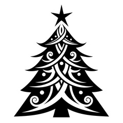 Christmas tree Black silhouette Vector Illustration isolated on a transparent background