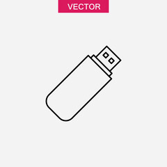 USB flash drive icon , vector flat black linear illustration for web and app..eps