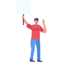 People Holding Banner Character. Excited Expression. Vector Illustration with Cartoon Design