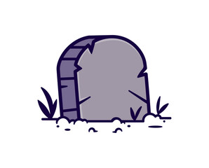 Cartoon Vector Illustration of a Stylized Tombstone Surrounded by Grass in a Fun and Whimsical Design