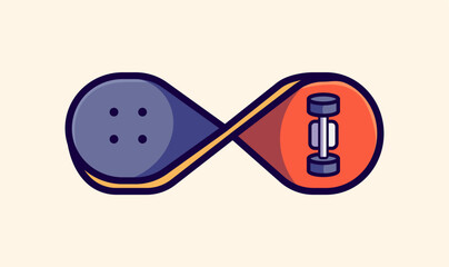 Endless Possibilities in Fitness: Cartoon Vector Illustration of an Infinity Symbol Combining a Bowling Ball and a Dumbbell