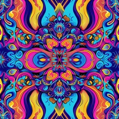 Psychedelic pattern for background design. Colorful, abstract, graphic illustration. Seamless texture, frame, shape, detail, art, decorative, template, card, creative effect, wall element. Vibrant,