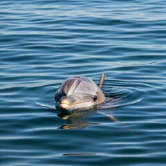 Fototapeta premium A dolphin swimming in the sea, looking forward.