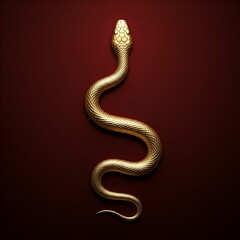 Obraz premium A three-dimensional golden snake against a red background, symbolizing the Lunar New Year and celebrating joy.