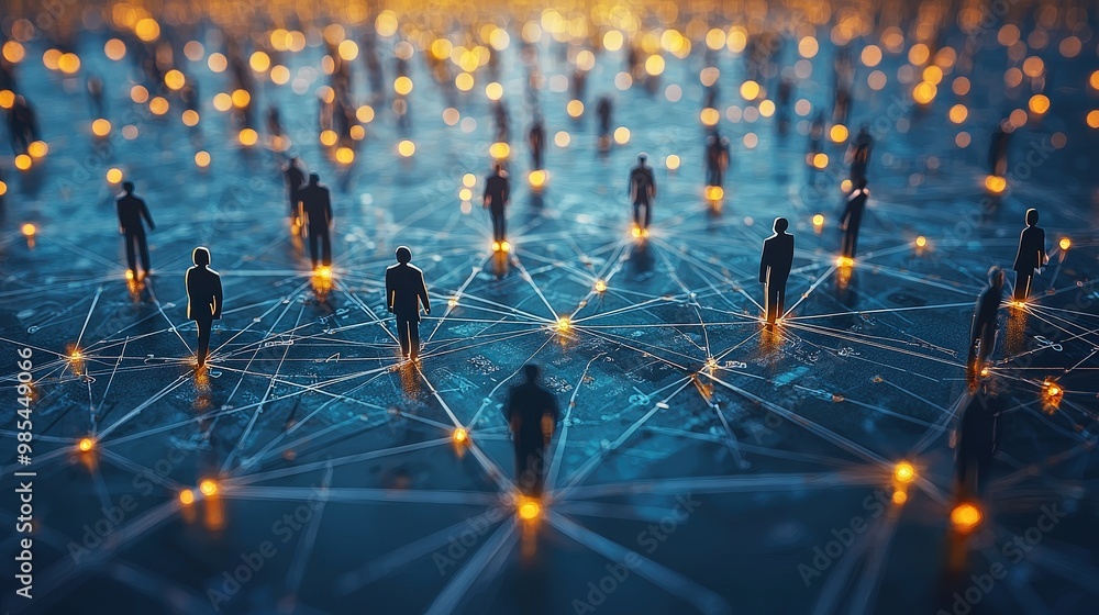 Aufkleber network of people connected silhouettes global communication digital connections social network busi
