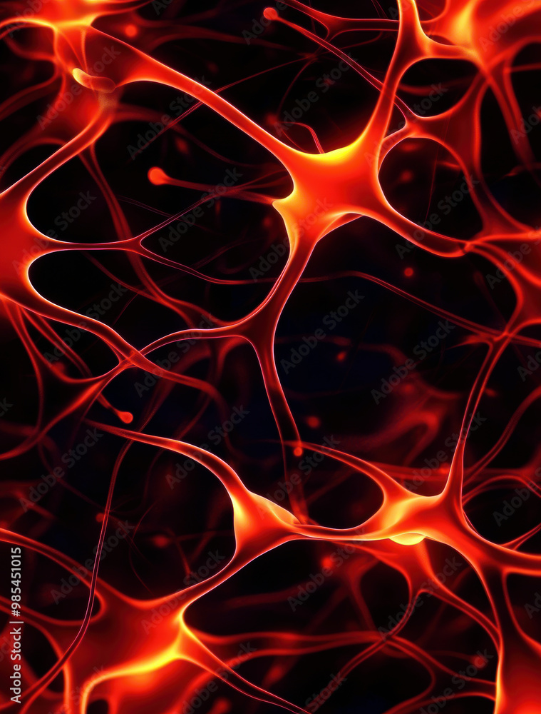 Poster a close up of red and black lines that look like neurons. the image has a dark and intense mood, wit
