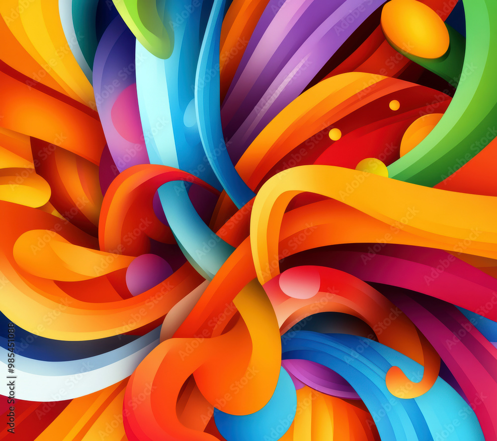 Poster a colorful abstract painting with many different colors and shapes. the painting is full of energy a