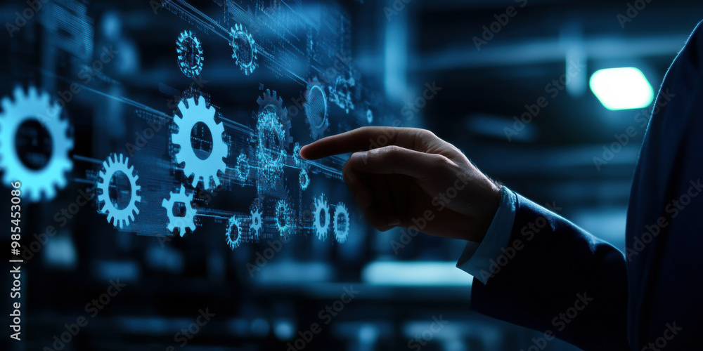 Aufkleber a person is pointing at a computer screen with gears on it. the gears are all different sizes and ar