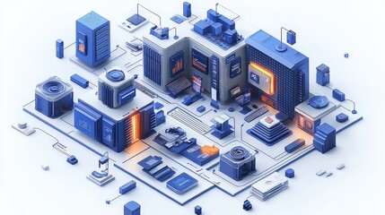 Isometric  D Illustration of a Modern Data Center with Servers  Network  and Technology Concepts