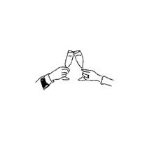 A drawing of couple hand with a glass of champagne that images cheers ft for wedding invitations and decorations