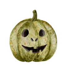 A Cute Green Pumpkin Featuring a Happy Face Perfect for Celebrating Halloween Festivities