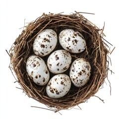 Obraz premium Speckled Quail Eggs in Nest: Natural and Organic Delicacy